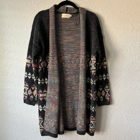 Dreamers Sweaters - Aztec Southwest Indie Print Cardigan Sweater 3/4 Length Size Small